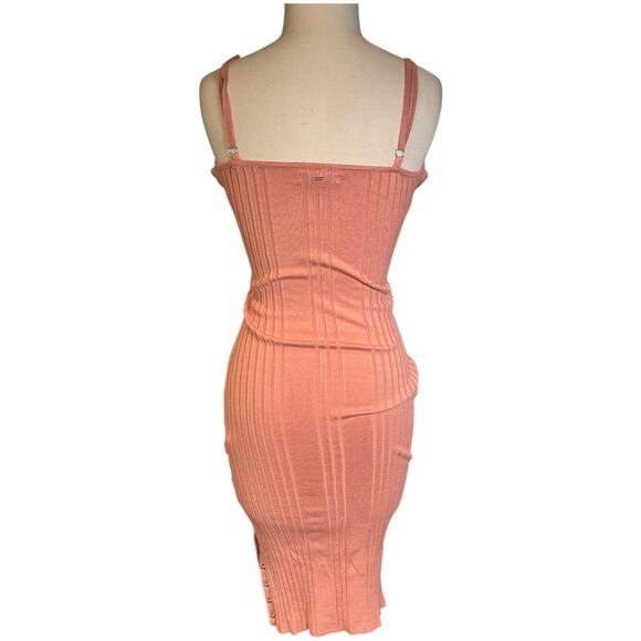 GUESS Blush Pink Size Large Ribbed Soft Stretchy Silver Functional Buttons Thick - Picture 2 of 10